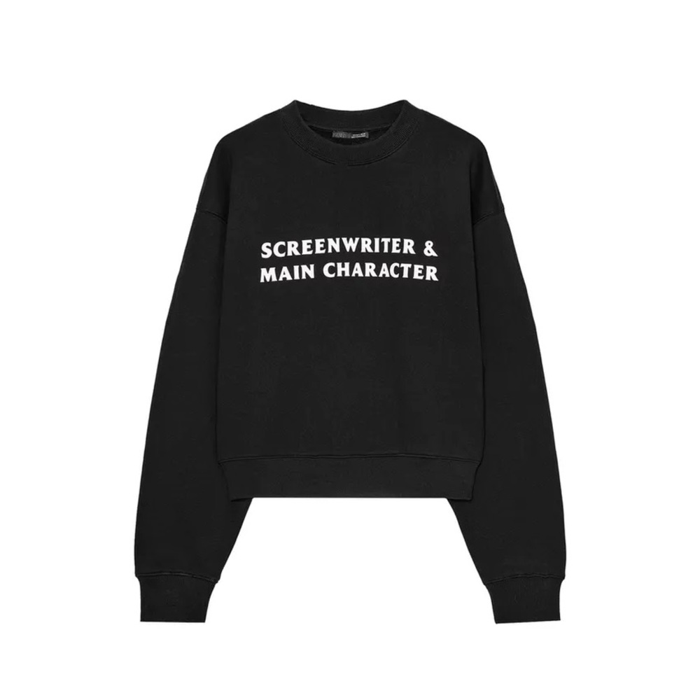 ZARA Contrast Text Sweatshirt - Black - Medium